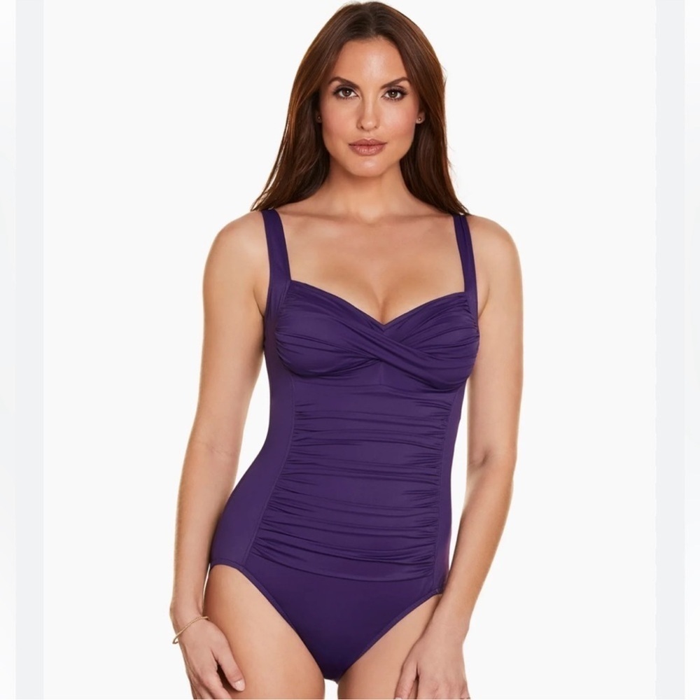 Trimshaper Chic Ruched Purple One Piece Swimsuit size 18 Shaper Sliming